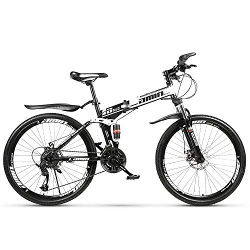 Plegables : Bicicleta de montaña Plegable Frenos de Doble Disco Bicicleta Plegable de MTB de 21 velocidades Cambio de Velocidad Plegable Touring Ciclismo Amortiguación Neumático de 26 Pulgadas (Negro Blanco)
