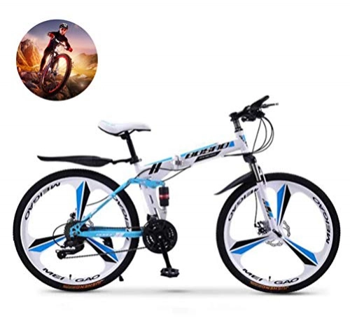 Plegables : Bicicleta de montaña plegable, marco de acero al carbono Bicicleta urbana Freno de disco doble de 27 velocidades Suspensin completa Antideslizante Off-Road Velocidad variable Bicicleta de viaje, A