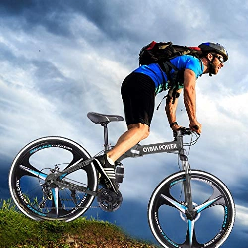 Plegables : Bicicleta de montaña plegable, para adolescentes adultos MTB Bicicletas de 21 velocidades de suspensión completa MTB Bicicletas de acero al carbono Bicicleta de freno de disco (Negro)