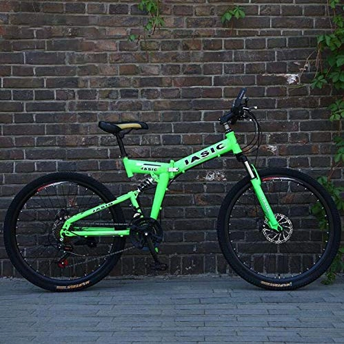 Plegables : Bicicleta de montaña plegable para adultos, bicicleta de montaña con marco de doble suspensión de acero con alto contenido de carbono, ruedas y pedales de aleación de aluminio, Verde, 24inch24 speed