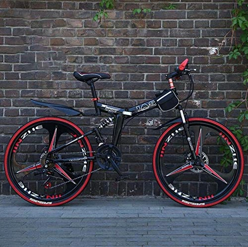 Plegables : Bicicleta de montaña plegable para hombres y mujeres adultos, bicicleta de montaña de doble suspensión de acero con alto contenido de carbono, ruedas de aleación de magnesio, Negro, 26inch21 speed