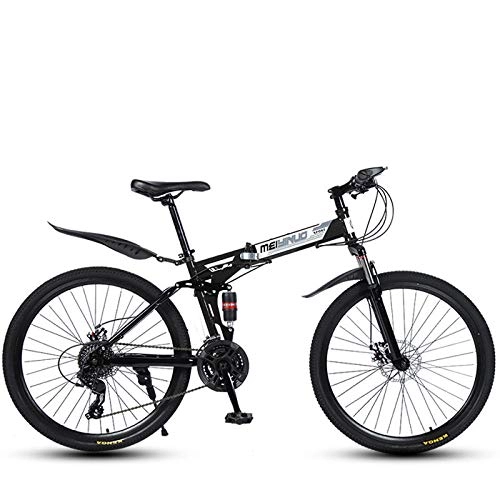 Plegables : Bicicleta de montaña plegable para hombres y mujeres adultos, marco de doble suspensión de acero con alto contenido de carbono, pedales de PVC y empuñaduras de goma-black_27 speed-26 pulgadas