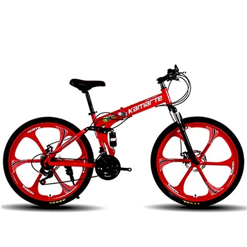 Plegables : Bicicleta De Montaña Plegable para Hombres Y Mujeres, Frenos De Disco Dobles City Bike, Bicicleta De Montaña para Adultos con Suspensión Trasera (24 / 26 Pulgadas) - Rojo, 26inch 27speed