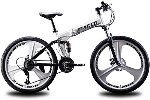 Plegables : Bicicleta de montaña plegable y fácil de llevar 21 velocidades bicicleta de 24 pulgadas fuerte nieve de dos discos de absorción de choques-Blanco