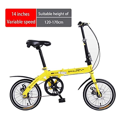 Plegables : Bicicleta de velocidad variable Bici de montaña plegable Los niños y niñas en bicicleta bicicleta de carretera al aire libre scooter pequeño de cercanías ( Color : Yellow , Size : 14 inches )