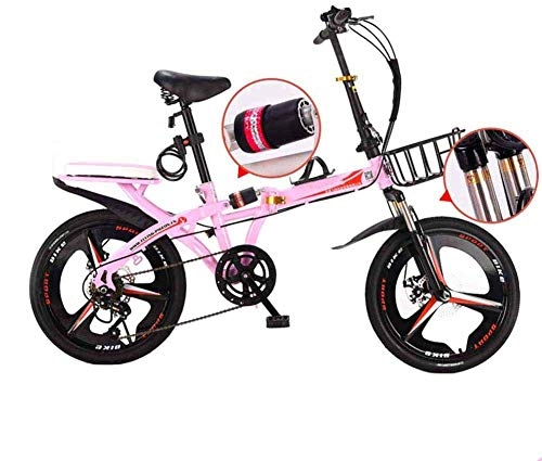 Plegables : Bicicleta De Viaje, Bicicleta De Montaña Plegable, Citybike De Aleación Unisex De 16 Pulgadas, Manija Ajustable Y Freno De Disco De 6 Velocidades Pink