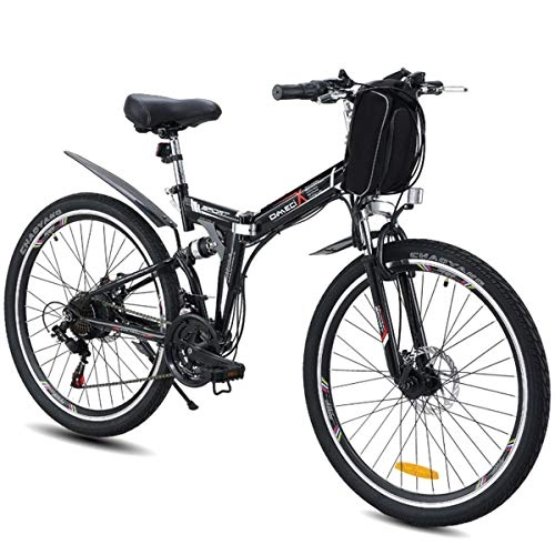 Plegables : Bicicleta elctrica de 26 Pulgadas Bicicleta de montaña E-Bici Plegable, 350W 48V Doble suspensin Bobang Bahrein batera, 26 Inch Black-Retro Wire Wheel