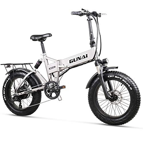 Plegables : Bicicleta Eléctrica 500W 20 Pulgadas 48V 12.8Ah Neumático Gordo Ciclismo de Playa Bicicleta de Montaña Suspensión Completa MTB Ebike 7 Velocidad Variable(Plata)