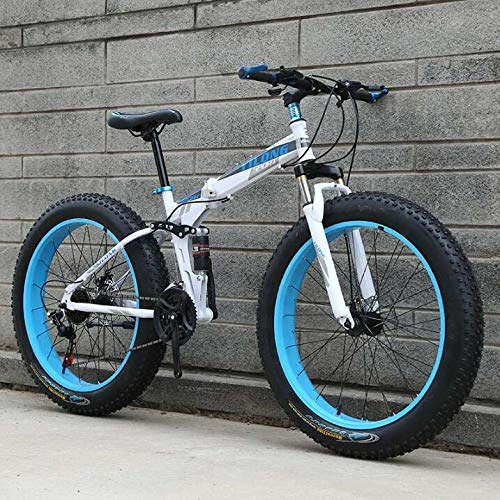 Plegables : Bicicleta Fat Tire para hombres, mujeres, bicicleta plegable de bicicleta de montaña, cuadro de acero de alto carbono, cuadro de suspensin doble rgido y freno de disco doble, C, 24 inch 21 speed
