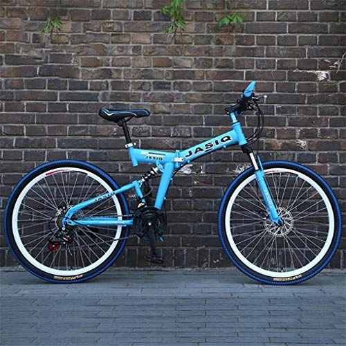 Plegables : Bicicleta Montaña Bicicleta De Montaña, 26 Pulgadas Plegable Suspensión Delantera De La Bici, Marco De Acero Al Carbono, 21 De Velocidad, La Suspensión Plena Y Doble Freno De Disco ( Color : Blue )