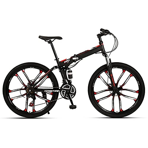 Plegables : Bicicleta montaña plegable 26 pulgadas para hombres y mujeres adultos, 21 / 24 / 27 velocidades 10 ruedas cuchilla, MTB para exteriores, frenos disco dobles acero con alto contenido carbono, A, 27 speed