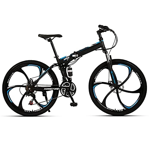 Plegables : Bicicleta montaña plegable para adultos 26 pulgadas, 6 ruedas cuchillo, MTB para exteriores, bicicleta para hombres y mujeres, frenos disco doble acero alto carbono 21 / 24 / 27 velocidades, C, 27 speed