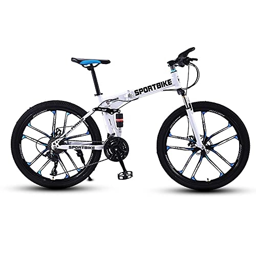 Plegables : Bicicleta montaña plegable para adultos 26 pulgadas, MTB acero con alto contenido carbono con suspensión completa 21 / 24 / 27 velocidades, bicicletas antideslizantes ejercicio al aire libre, 24 speed