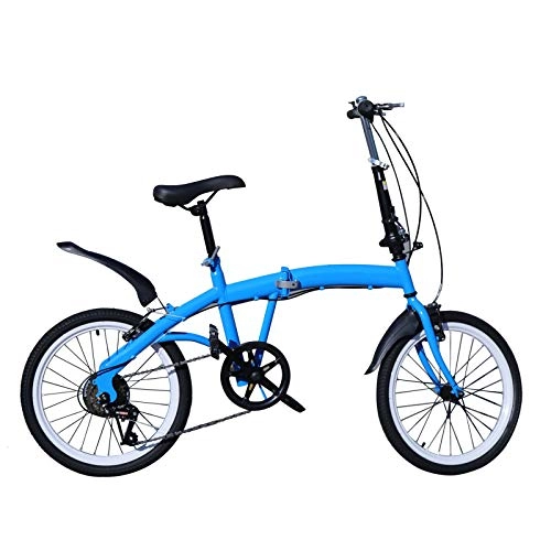Plegables : Bicicleta para adultos Bicicleta plegable 7 velocidades 20 pulgadas Doble V freno Heavy Duty Kick Stand (azul)