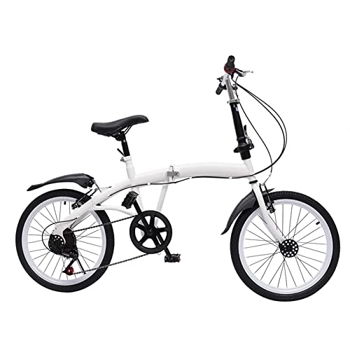 Plegables : Bicicleta para adultos con marco plegable de bicicleta 7 velocidades 20 pulgadas Doble V freno Heavy Duty Kick Stand (blanco)
