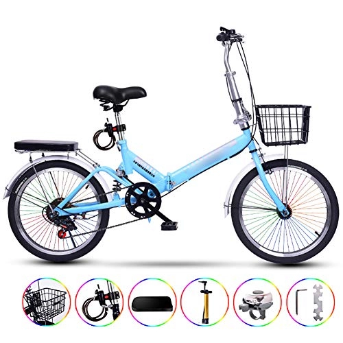 Plegables : Bicicleta Plegable, 20 pulgadas Bikes Bici Plegable Street para Hombre Mujer, Ultra Ligero Bicicleta de Ciudad Asiento Ajustable para Estudiantes Adultos Urban Commuter Bicycle Instalación gratis, Azul