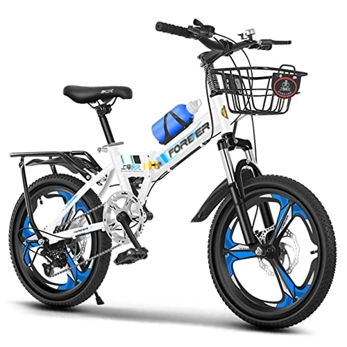 Plegables : Bicicleta Plegable Acero Carbono de 18 20 Pulgadas Bicicleta Infantil Plegable Pequeña 7 Velocidades Velocidad Variable Freno Delantero V Y Freno Trasero Bicicleta Ciudad Portát(Size:20 In, Color:Azul)