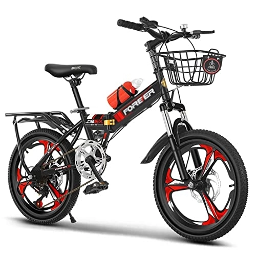Plegables : Bicicleta Plegable Acero Carbono de 18 20 Pulgadas Bicicleta Infantil Plegable Pequeña 7 Velocidades Velocidad Variable Freno Delantero V Y Freno Trasero Bicicleta Ciudad Portát(Size:20 In, Color:Rojo)