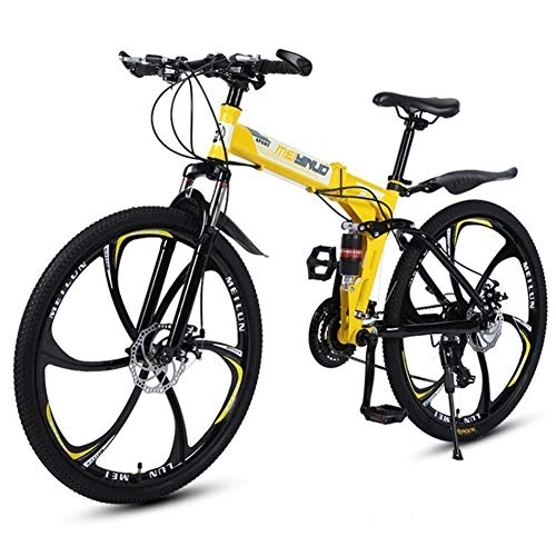 Plegables : Bicicleta Plegable Amortiguador de Velocidad Variable Bicicleta de montaña 26 Pulgadas Estudiante Coche Adulto bicicleta-yellow-26inch-24speed