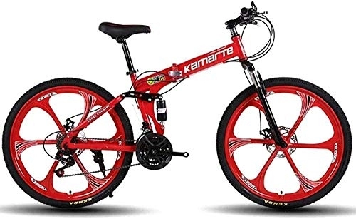 Plegables : Bicicleta plegable Bicicleta de montaña Bicicleta de cola dura Bicicleta de 26 pulgadas Bicicleta de suspensión completa MTB Estudiante adulto Bicicleta de velocidad variable-rojo_21 velocidades