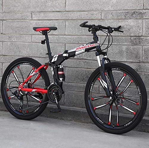 Plegables : Bicicleta plegable Bicicleta de montaña Bicicleta para adultos, Suspensión completa Bicicleta plegable MBT Bicicleta, Marco de acero de alto carbono, Freno de disco de acero, B, 26 inch 21 speed