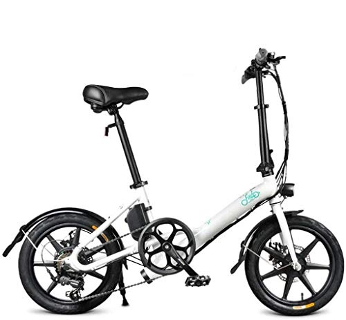 Plegables : Bicicleta Plegable, Bicicleta Eléctrica De Aluminio De 250 Vatios Con Pedal Para Adultos Y Adolescentes, Bicicleta Eléctrica De 16 " Con Batería De Iones De Litio De 36V / 7.8AH, 6 Velocidades, Blanco
