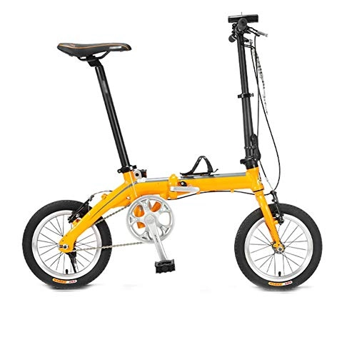 Plegables : Bicicleta Plegable, Bicicleta Plegable 14"De Aleación Ligera para Ciudad, para Hombres Y Mujeres Bicicleta Plegable Doble Freno De Disco para Adultos Amortiguador, 9 Kg, Amarillo