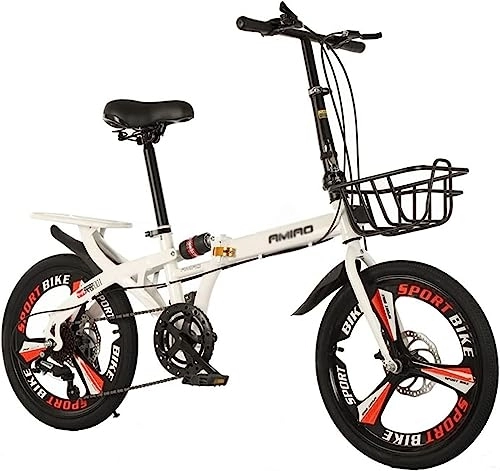 Plegables : Bicicleta plegable Bicicleta plegable con 7 velocidades, freno de disco doble de 20 pulgadas, bicicleta urbana fácil de plegar de acero con alto contenido de carbono, con portaequipajes trasero, guar
