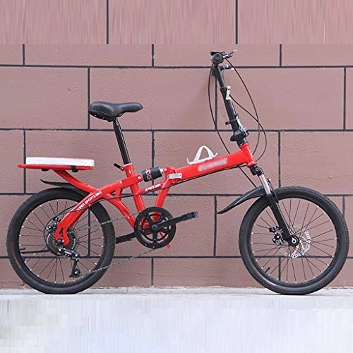 Plegables : Bicicleta plegable de 16 / 20 pulgadas, instalación gratuita, bicicleta de velocidad de la variable de estudiante, diseño de absorción de doble descarga, hombres adultos y mujeres enérgicas , Rojo, 16inch