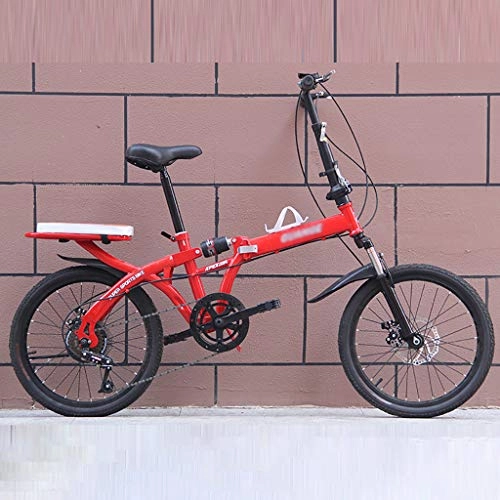 Plegables : Bicicleta plegable de 16 / 20 pulgadas, instalación gratuita, bicicleta de velocidad variable para estudiantes, diseño de absorción de doble choque, bicicleta de viaje rápida para adultos, Rojo, 16inch