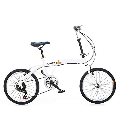 Plegables : Bicicleta plegable de 20 pulgadas, 7 velocidades, altura regulable, acero al carbono, freno en V doble (color: blanco)