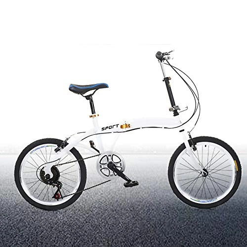 Plegables : Bicicleta plegable de 20 pulgadas, color blanco, 7 marchas, plegable, con freno en V