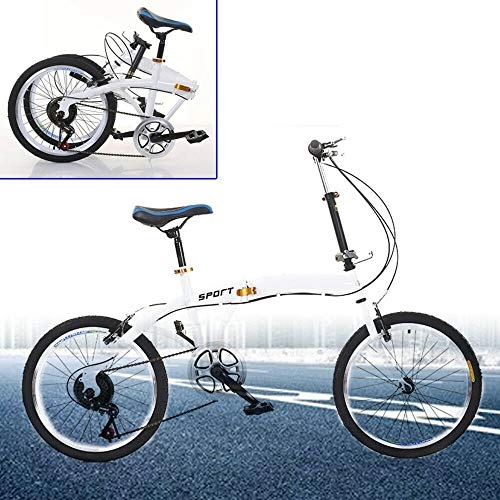 Plegables : Bicicleta plegable de 20 pulgadas, color blanco, ruedas plegables, 7 marchas, freno doble V, carga máxima: 90 kg