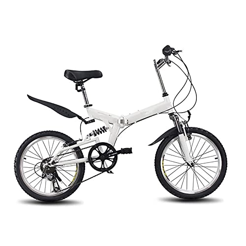 Plegables : Bicicleta Plegable de 20 Pulgadas Cómoda Portátil Compacta Ligera con Acabado de 6 Velocidades Gran Suspensión para Hombres Mujeres Estudiantes y Viajeros Urbanos White
