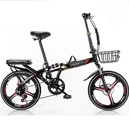 Plegables : Bicicleta plegable de 20 pulgadas, doble absorción de golpes, (6 velocidades), color negro
