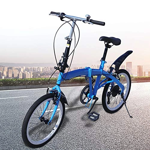 Plegables : Bicicleta plegable de 20 pulgadas, marco de acero al carbono, 7 velocidades, altura del asiento ajustable hasta 90 kg, color azul para deportes al aire libre