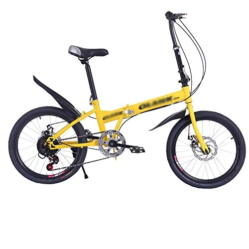 Plegables : Bicicleta plegable de 20 pulgadas para adultos y adolescentes con marco de acero al carbono, doble freno de disco, color amarillo