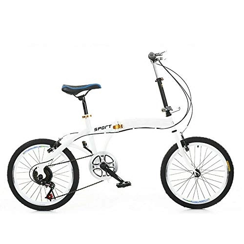 Plegables : Bicicleta plegable de 20 pulgadas, plegable, 7 velocidades, ajustable, doble freno en V, color blanco