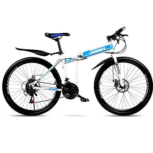 Plegables : Bicicleta Plegable De 24 Pulgadas / 26 Pulgadas, Bicicleta De Montaña Rígida para Exteriores De Acero con Alto Contenido De Carbono, Frenos De Disco Doble Bicicleta, Azul, 26inch 21speed
