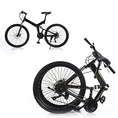 Plegables : Bicicleta plegable de 26 pulgadas, 21 velocidades, para camping, color negro, peso de carga de 150 kg