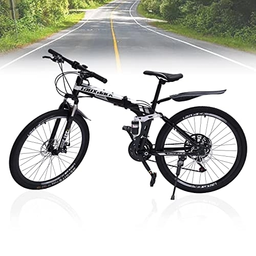 Plegables : Bicicleta plegable de 26 pulgadas para adultos, bicicleta plegable de 21 velocidades, bicicleta de montaña negra, freno de disco doble, altura ajustable, horquilla de suspensión | EU Stock