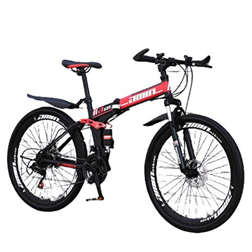 Plegables : Bicicleta plegable de 26 pulgadas para adultos portátil Cuadro Acero de alto carbonopara viajeros de bicicleta de regalo de coche al aire libre de estilo libre, Black red, 30 speed