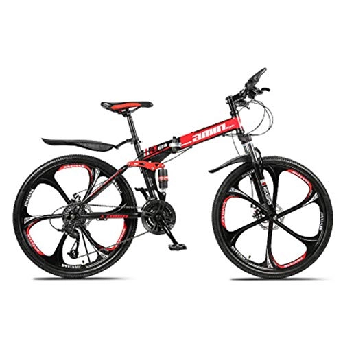 Plegables : Bicicleta plegable de 26 pulgadas para Unisex portátil para viajeros de bicicleta de regalo de coche al aire libre de estilo libre, Black red, 27 speed
