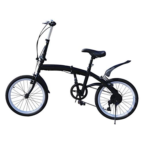 Plegables : Bicicleta plegable de 7 velocidades, bicicleta plegable, doble freno en V, 50 cm, color negro