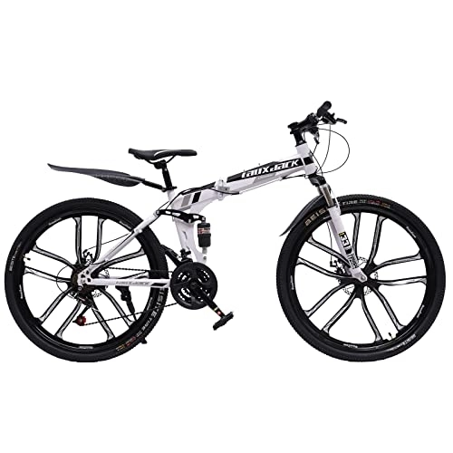 Plegables : Bicicleta plegable de montaña de 26 pulgadas, plegable, 21 velocidades, con doble marco de amortiguación, frenos de disco, bicicletas de suspensión completa, para hombres y mujeres (negro)