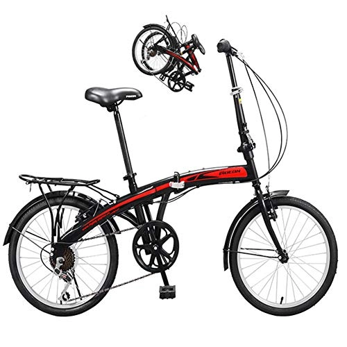 Plegables : Bicicleta Plegable Estudiante, 7 Velocidades Ligera De Velocidad Variable De Bicicletas De Doble Freno De Disco, Gratuito Installationn, Neumticos Antideslizantes Para Adulto, Rojo, 20 inch / 7 speed