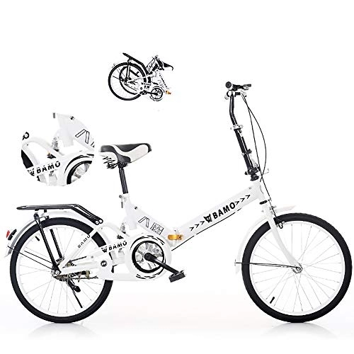 Plegables : Bicicleta Plegable Estudiante Bikes Adulto Multifuncional Bicicleta Amortiguadora Hombres Y Mujeres Bicicletas Portátil Ultraligera 16 / 20 Pulgadas, White, 16-Inch