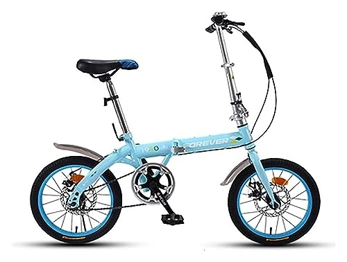 Plegables : Bicicleta Plegable, Freno De Disco Mecánico Ultraligero Portátil Pequeño De Una Sola Velocidad Y Bicicleta Plegable De Acero Al Carbono Con Pedales Adultos Estudiantes Niños ( Color : Blue , Size : 21