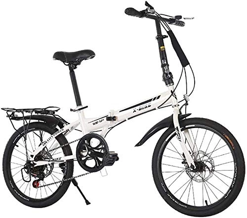 Plegables : Bicicleta plegable ligera bicicleta portátil ruedas de 20 pulgadas con soporte de transporte trasero y 7 velocidades