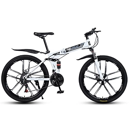 Plegables : Bicicleta plegable MTB, cuadro de acero con alto contenido de carbono, bicicleta todo terreno de 26 ", 24-27 V, rueda de 10 radios, bicicleta de montaña con doble suspensión y freno de disco doble